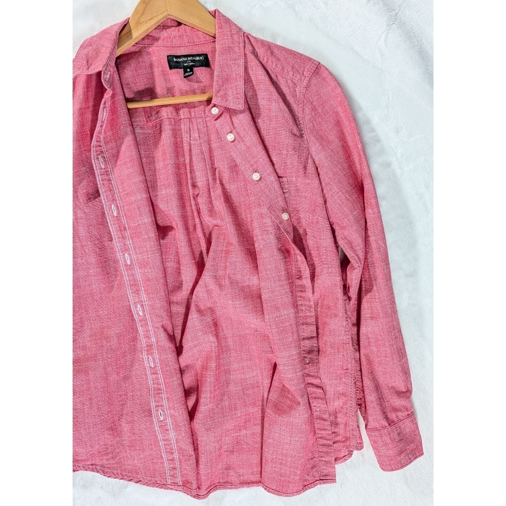 ❤️ Banana Republic Soft Wash 100% Cotton Red Long Sleeve Collar Shirt Size Small